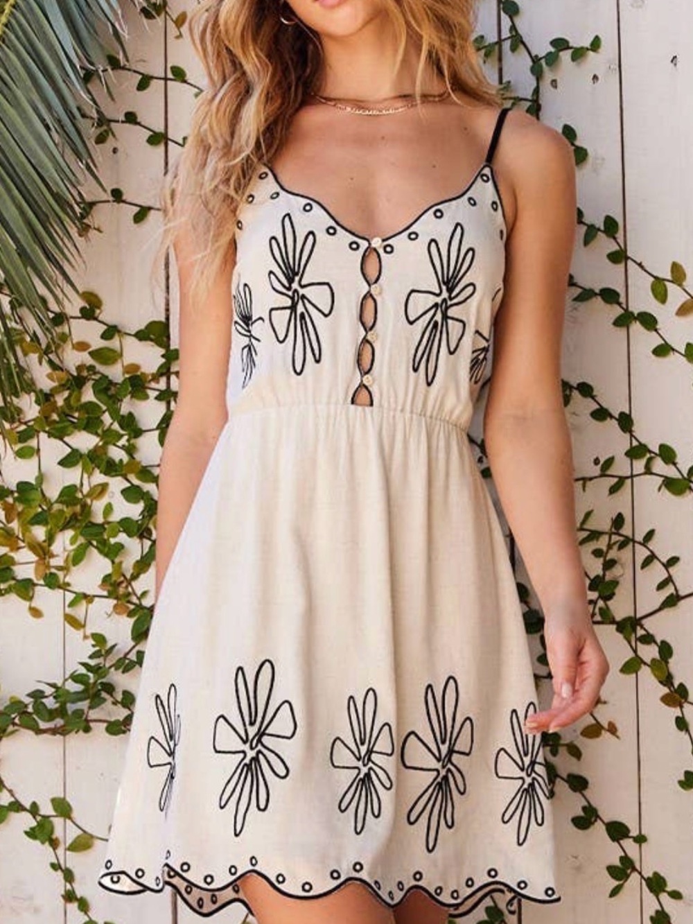 Cream Floral Embroidered Sundress